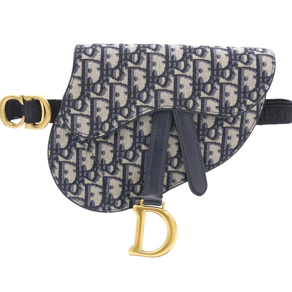 Dior Handbags - DIOR Blue Oblique Canvas and Leather Saddle Belt Bag 🤍